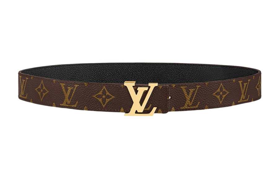 LOUIS VUITTON Initiales Cow Leather Canvas Metal Parts Leather Belts Women's Brown/Black Width 3cm