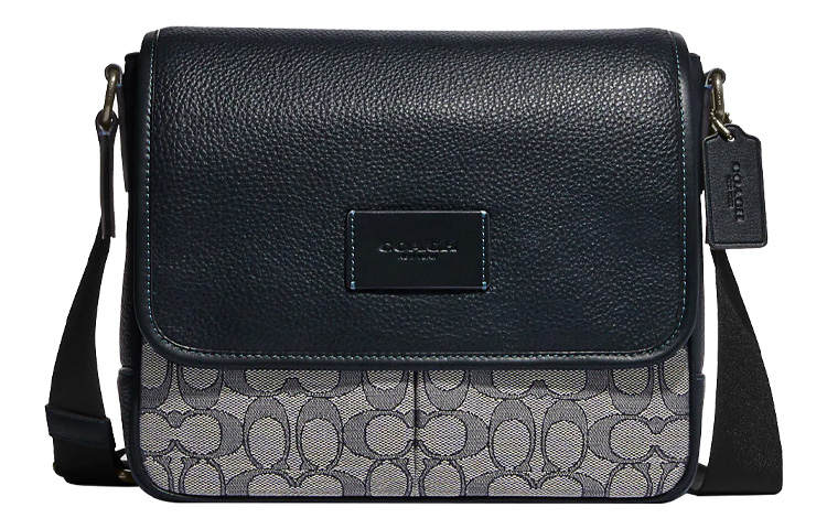 COACH Map Cow Leather With Fabric Shoulder Bag, Crossbody Bag Medium Men's Midnight Blue & Gray