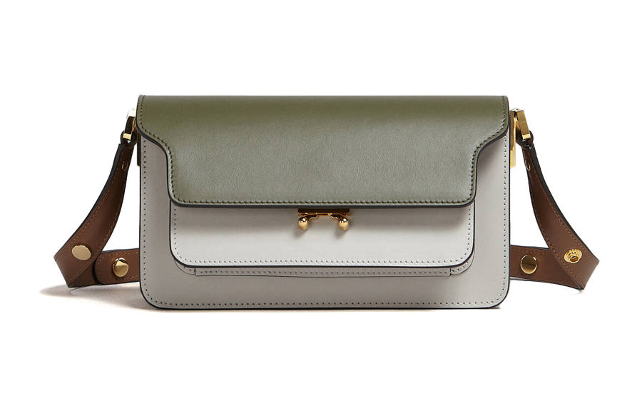MARNI Trunk Calfskin Crossbody Bag, Shoulder Bag Women's Green & Gray & Brown
