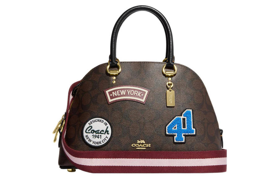 COACH Katy Leather With Coated Canvas Shoulder Bag, Crossbody Bag, Handbag Large Women's Dark Brown
