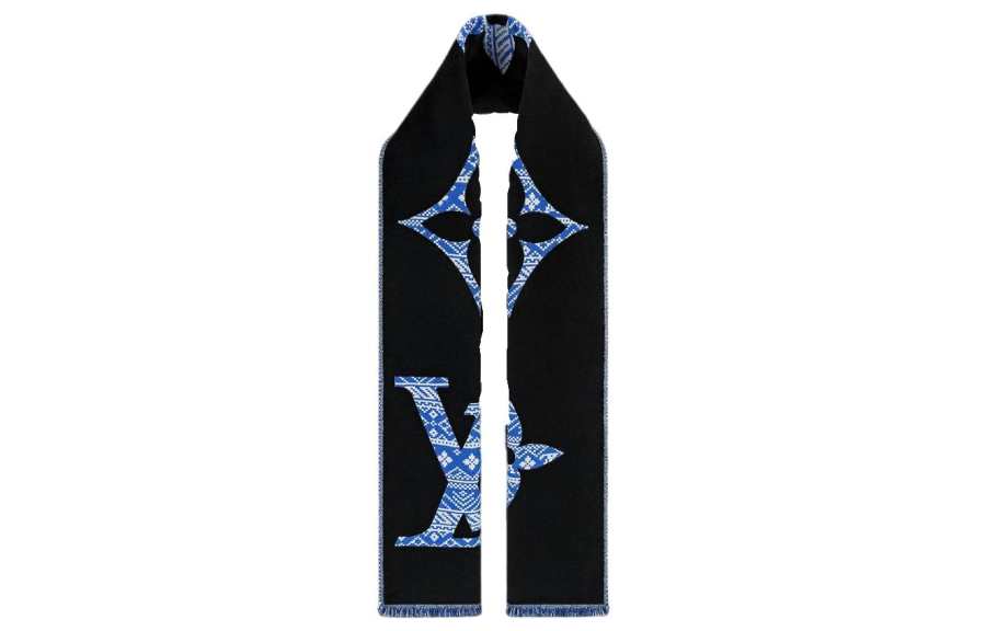 LOUIS VUITTON MNG Knit Scarves Unisex Black/Blue