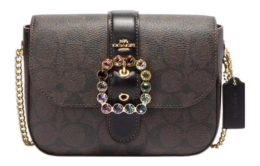 COACH Gemma Coated Canvas With Smooth Leather Shoulder Bag, Crossbody Bag Small Women's Dark Brown