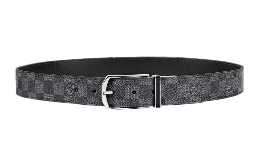 LOUIS VUITTON LOUIS VUITTON Canvas Leather Belts Men's Gray Width 3.5cm