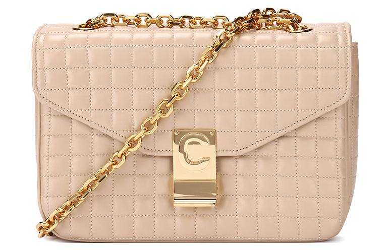 CELINE Leather Small Square Bag, Shoulder Bag, Crossbody Bag Regular Women's Nude