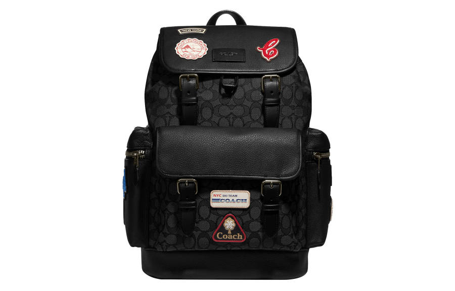 COACH Sprint Jacquard Fabric With Pebble Texture Cow Leather Backpack Large Women's Black