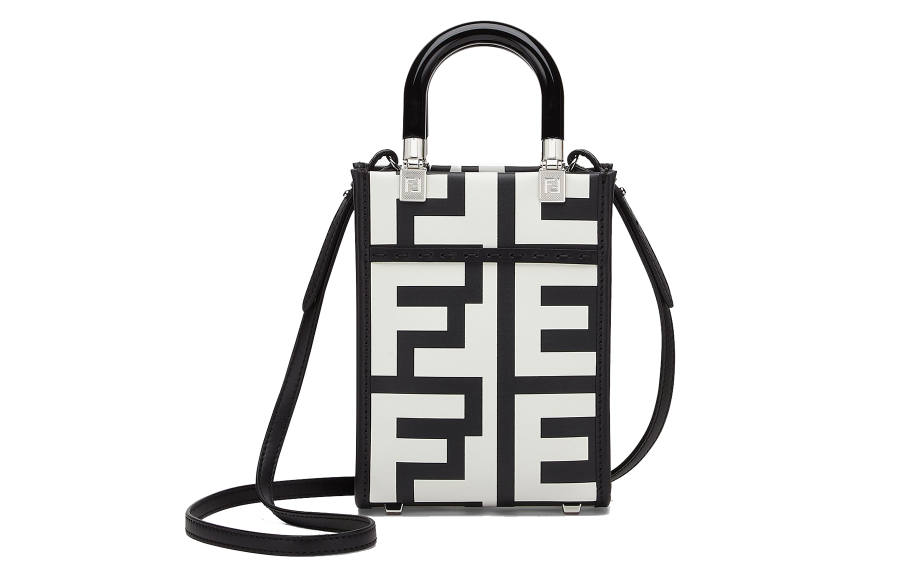 FENDI Sunshine Cow Leather Tote Bag, Shopping Bag, Shoulder Bag, Crossbody Bag, Handbag Mini Women's White/Black