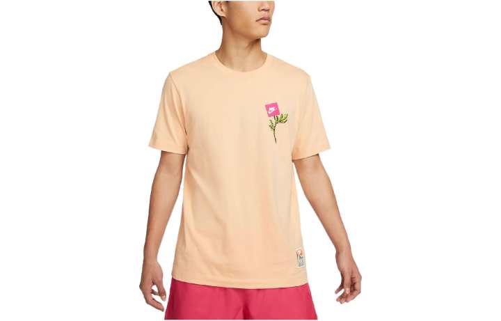 Nike Nike T Shirts Men's Beige Yellow Crew Neck Moderate Straight Fit