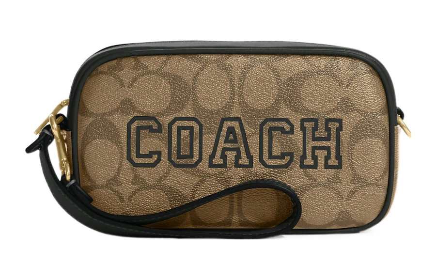 COACH Jamie Artificial Leather Wrist Bag Clutch Handbag Small Women's Khaki & Dark Green
