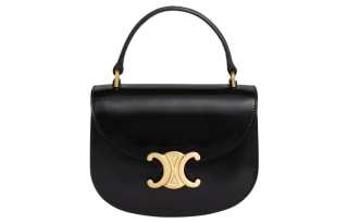 CELINE Besace Clea Bright Calfskin One Shoulder Handbag Mini Women's Black