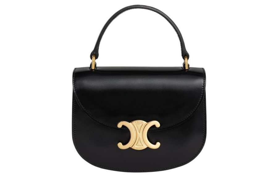 CELINE CELINE Besace Clea Bright Calfskin One Shoulder Handbag Mini Women's Black