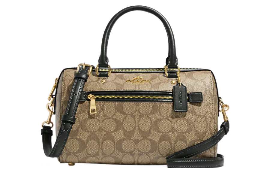 COACH Rowan Coated Canvas With Smooth Leather Boston Bag, Shoulder Bag, Crossbody Bag, Handbag Large Women's