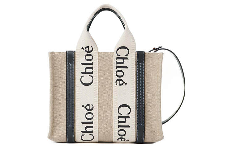 Chloé Chloe Woody Cotton Canvas With Smooth Calfskin Canvas Bag, Tote Bag, Shopping Bag, Shoulder Bag, Crossbody Bag, Handbag