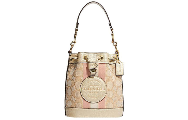 COACH Dempsey Fabric With Cow Leather Bucket Bag, Shoulder Bag, Crossbody Bag Mini Women's Khaki