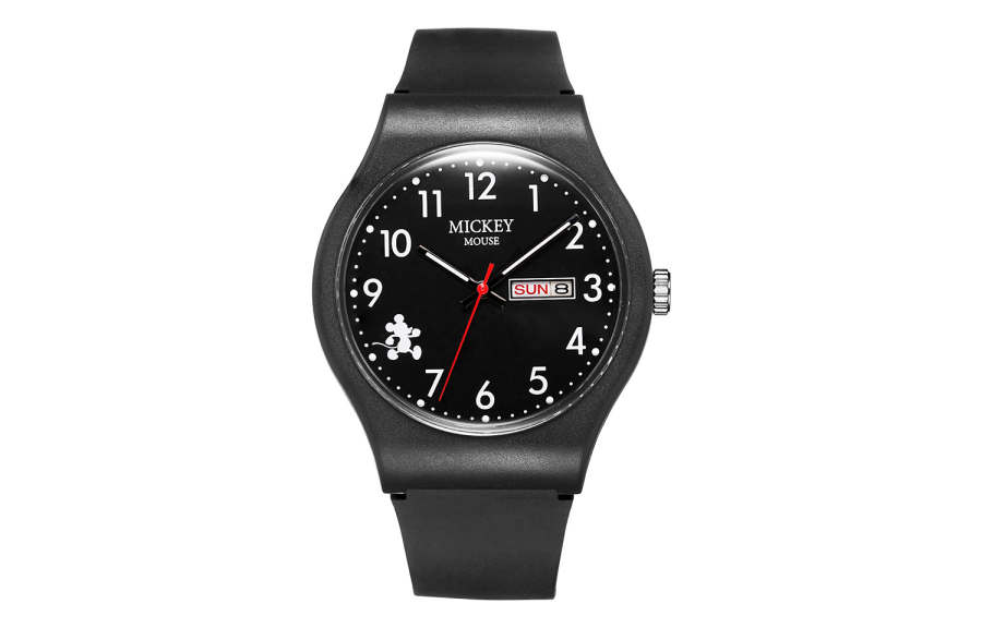 Disney Mickey Mouse Family Collection Quartz Movement Silicone Strap Watch Unisex Black Dial