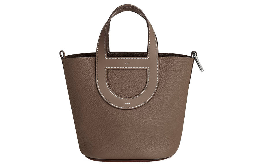 HERMES In The Loop Taurillon Clemence Bullhide With Swift Leather Bucket Bag Handbag Women's Elephant Gray