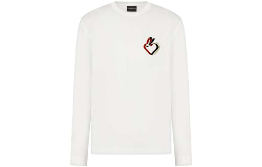 EMPORIO ARMANI Year Of The Rabbit T Shirts Men's White Crew Neck Moderate Straight Fit
