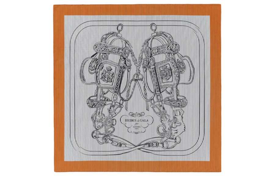 HERMES FINESSE Silk Scarf Women's Orange