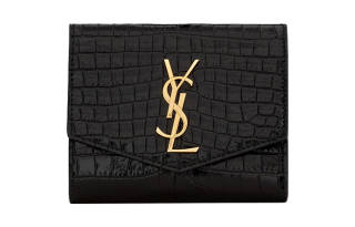 SAINT LAURENT UPTOWN Crocodile Pattern Cow Leather Wallet Small Women's Black
