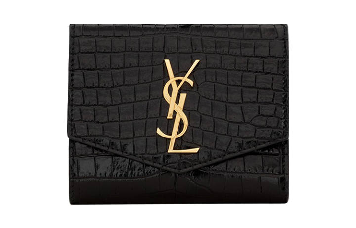 SAINT LAURENT SAINT LAURENT UPTOWN Crocodile Pattern Cow Leather Wallet Small Women's Black