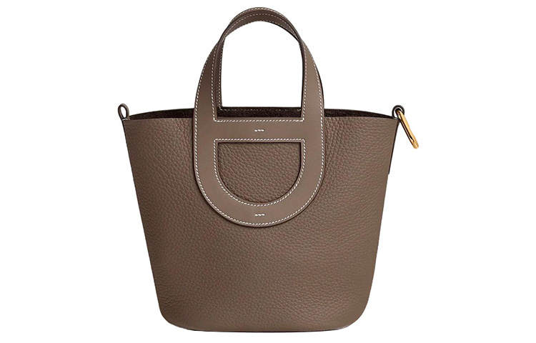 HERMES In The Loop Taurillon Clemence Bullhide With Swift Leather Water Buckets, Handbag Women's Elephant Gray