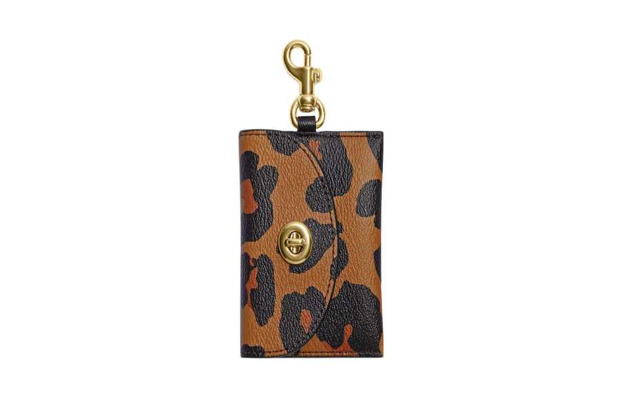 COACH Card Case Coated Canvas With Smooth Leather Business Card Holder Mini Women's Brown Black