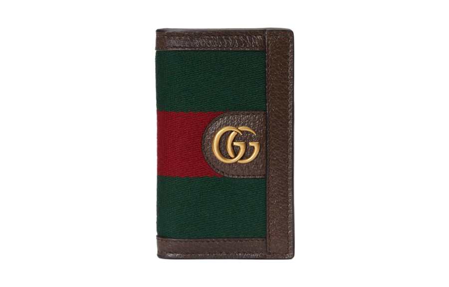 GUCCI Canvas With Leather Wallet Men's Brown/Green/Red