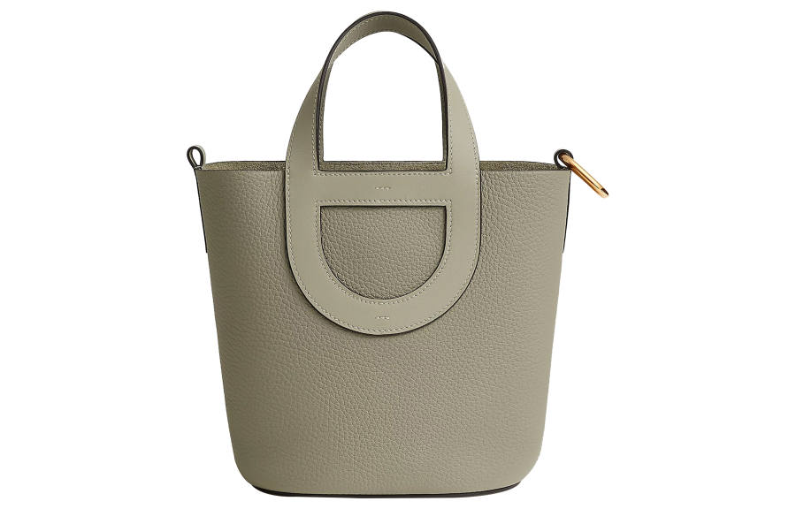 HERMES In The Loop Taurillon Clemence Bullhide With Swift Leather Bucket Bag Handbag Women's Sage Green