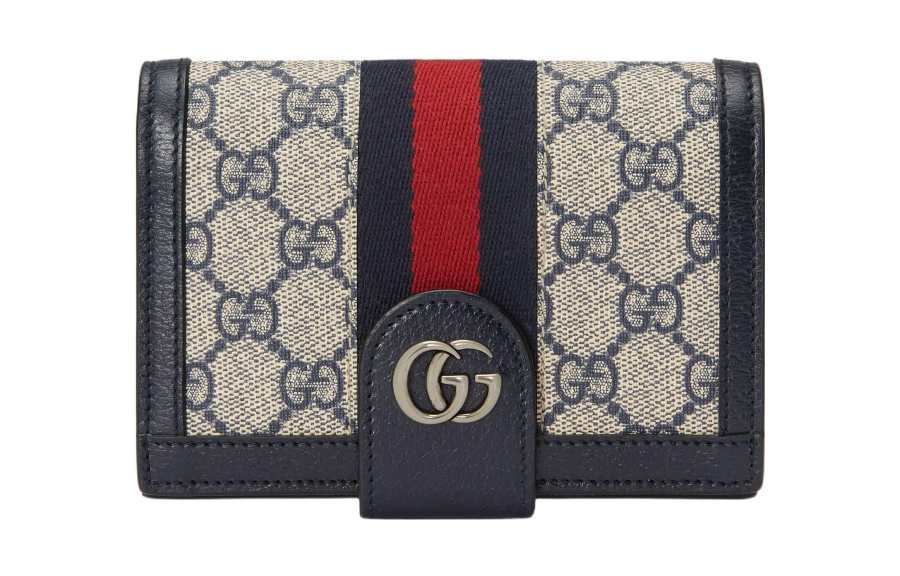 GUCCI Ophidia Canvas With Leather Trim Passport Holder Men's Beige/Blue