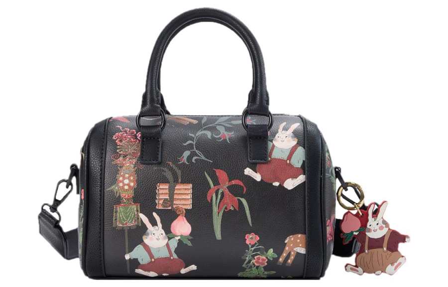 Li-Ning Li Ning Rijin Doujin Collection Synthetic Leather Boston Bag, Shoulder Bag, Crossbody Bag Women's Black