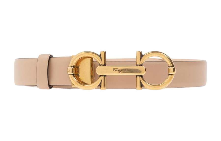 Ferragamo FERRAGAMO Cow Leather Belts Women's Beige Width 2.5cm