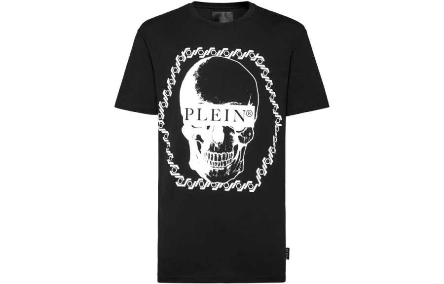 PHILIPP PLEIN T Shirts Men's Black Crew Neck Moderate Straight Fit