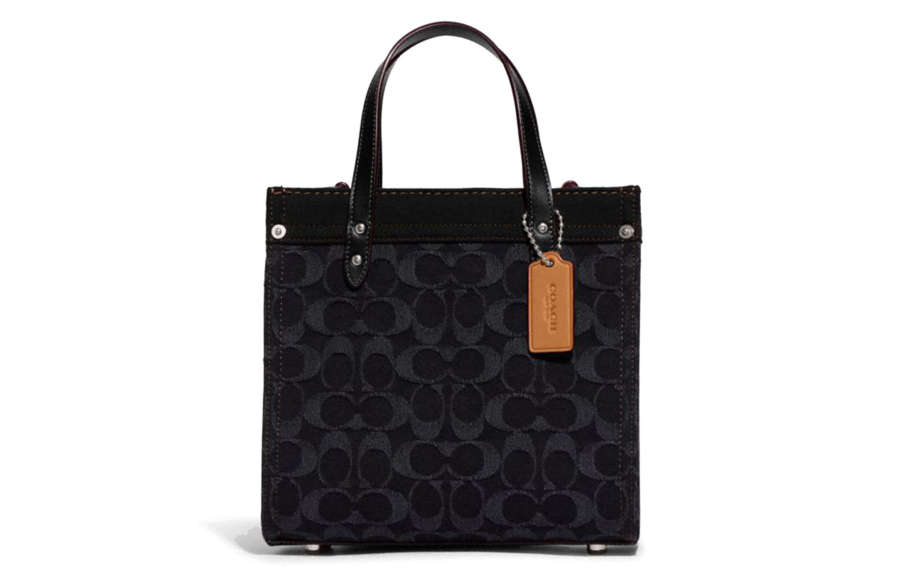 COACH Field Fabric With Cow Leather Tote Bag, Shopping Bag, Shoulder Bag, Crossbody Bag, Handbag Small Women's Black