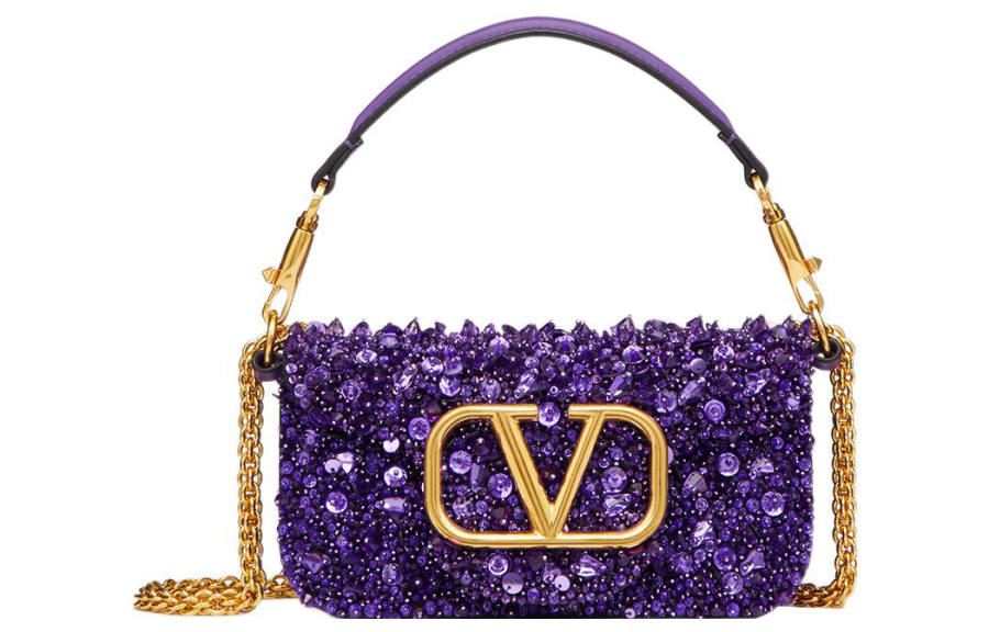 Valentino Locò Embroidery Shoulder Bag, Crossbody Bag, Handbag Mini Women's Vivid Purple
