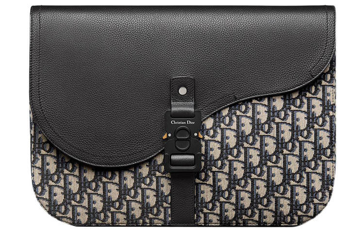 DIOR Oblique Print With Grain Cow Leather Clutch Regular Men's Beige/Black