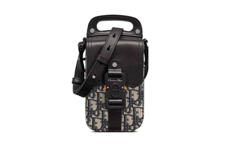 DIOR Grained Calfskin Shoulder Bag, Crossbody Bag With Cell Phone Pouch Regular Men's Black/Beige