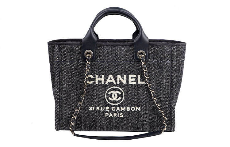 CHANEL Mixed Fiber & Metal Tote Bag, Shopping Bag, Shoulder Bag, Handbag Small Women's Denim Blue