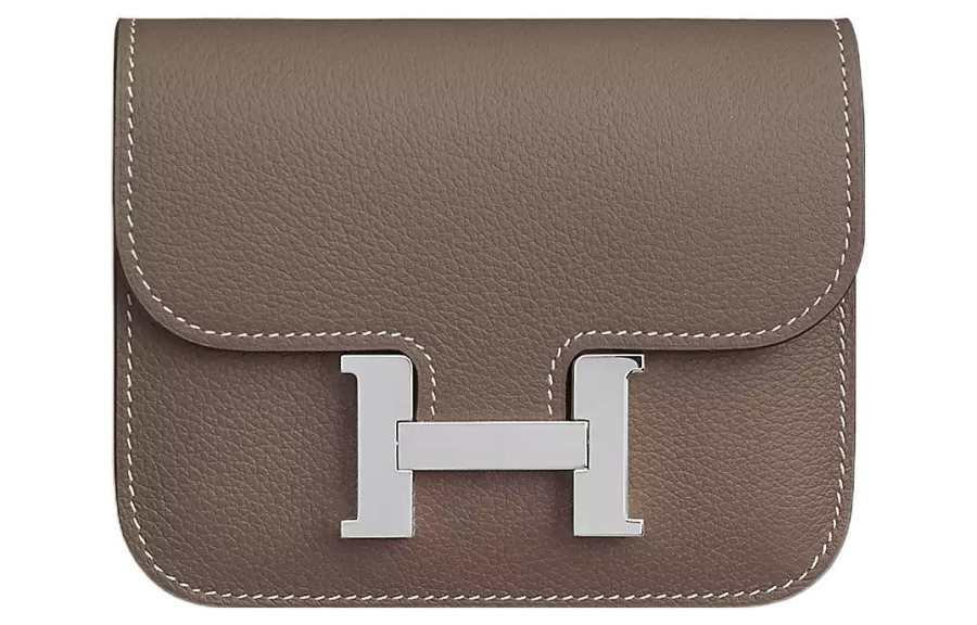HERMES Constance Slim Silver Tone Buckle Evercolor Leather Wallet, Card Holder, Fanny Pack 18 Women's