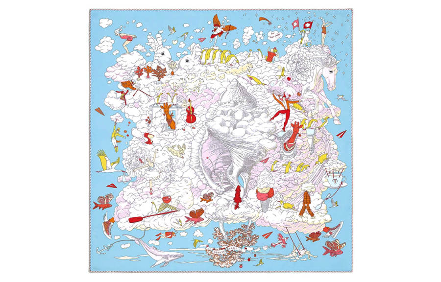 HERMES HERMES Silk Scarf Women's Blue/White