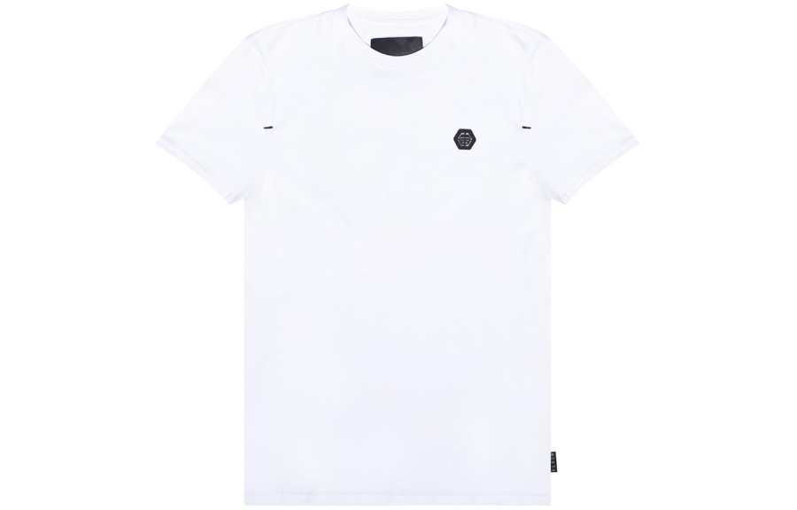 PHILIPP PLEIN T Shirts Men's White Crew Neck Moderate Straight Fit