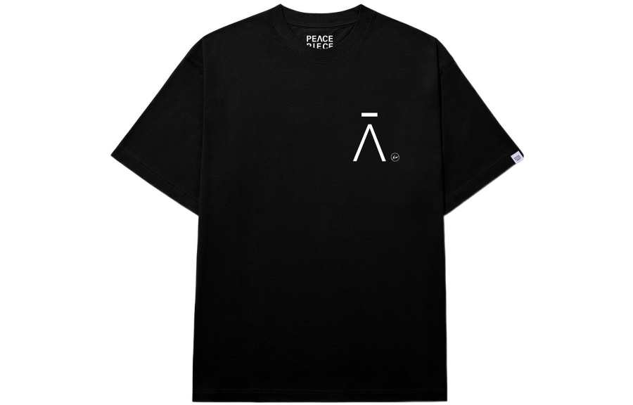 Fragment Design Peace Piece T Shirts Men's Black Crew Neck Thin Straight Fit