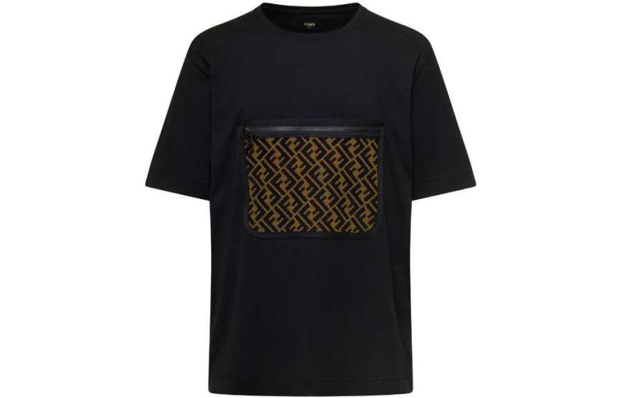 FENDI T Shirts Men's Black Crew Neck Moderate Straight Fit