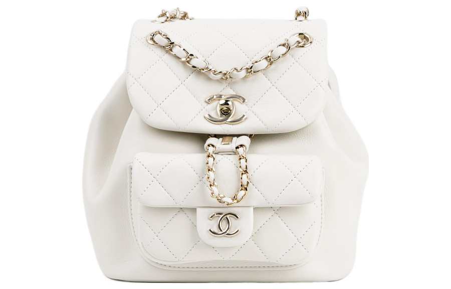 CHANEL CHANEL Duma Cow Leather Material Gold Chain Backpack Women's White
