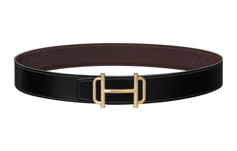HERMES Togo Metal Calfskin Leather Belts Men's Width 3.8cm