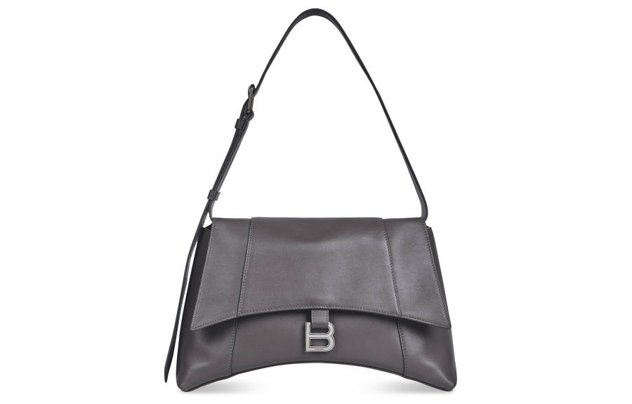 Balenciaga Downtown Semi Matte Smoothing Cow Leather Handbag, Shoulder Bag Women's Dark Gray