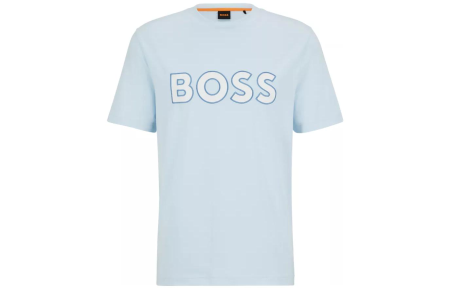 HUGO BOSS T Shirts Men's Light Blue Crew Neck Moderate Straight Fit