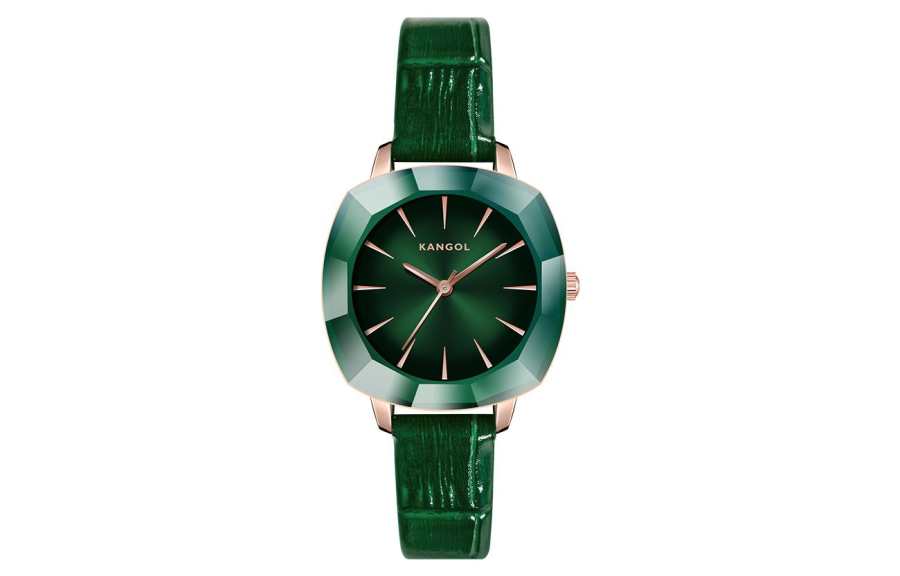 KANGOL Quartz Movement Genuine Leather Strap Watch Women's Watch Green Dial