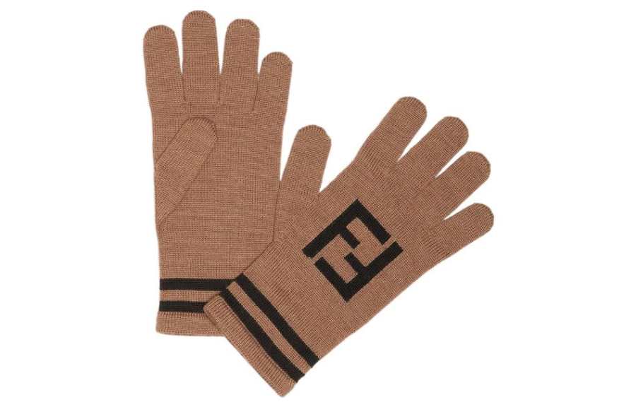 FENDI FENDI Wool Knit Gloves Men's Brown