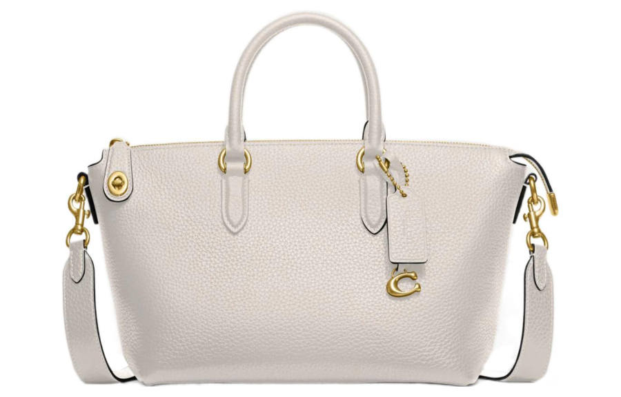 COACH Cara Pebbled Leather Briefcase, Shoulder Bag, Crossbody Bag Large Women's Chalk White