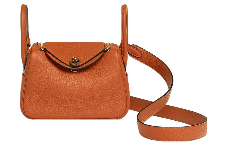 HERMES Lindy Taurillon Clemence Cow Leather Handbag 19 Women's 93 Orange
