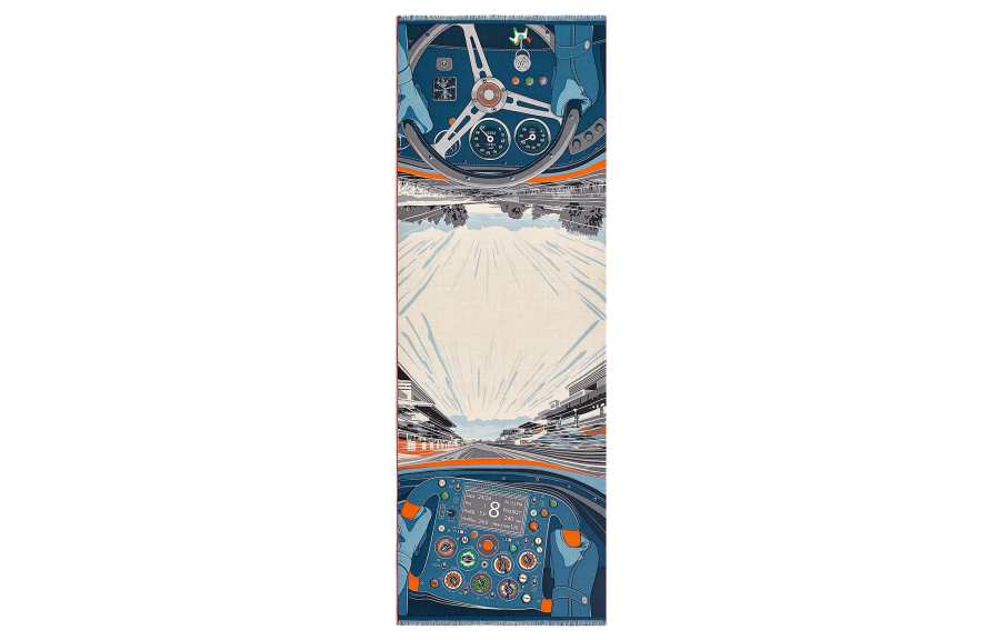 HERMES Scarves Men's Natural Color/Marine Blue/Orange